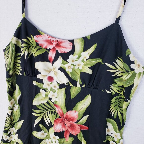 Vintage 90s Two Palms Mini Hawaiian Slip Dress Tropical Floral Print Batik sz M - Picture 2 of 8